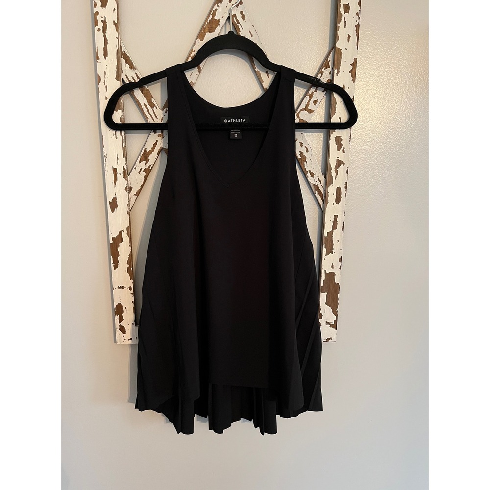 Athleta Black Tank Pleated Back Detail Size XS Flowy